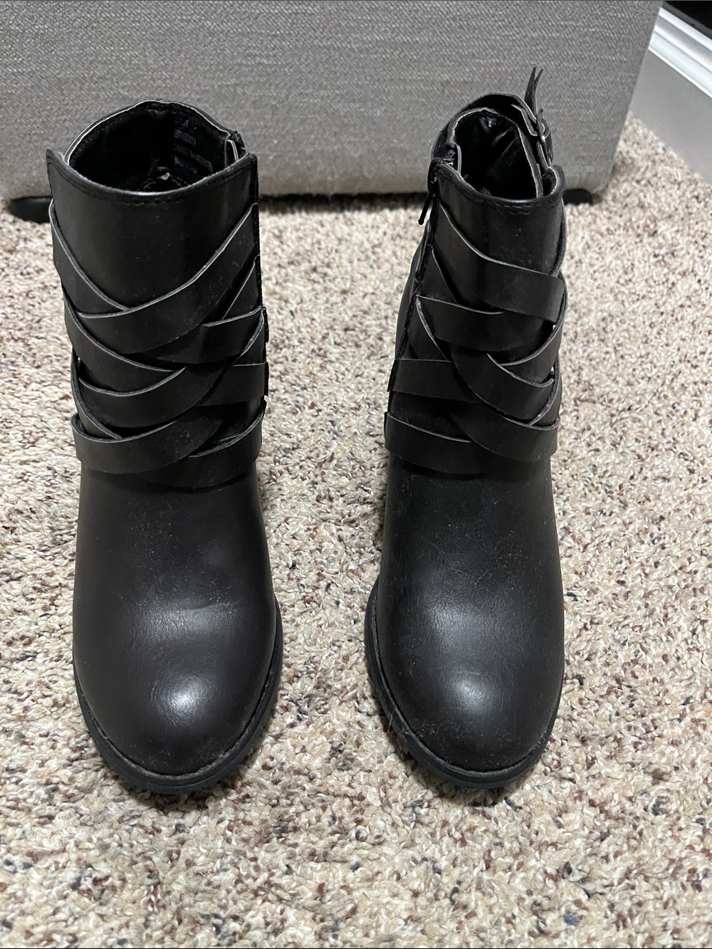 Black Women's Ankle Boots with Wrap-Strap Detail
